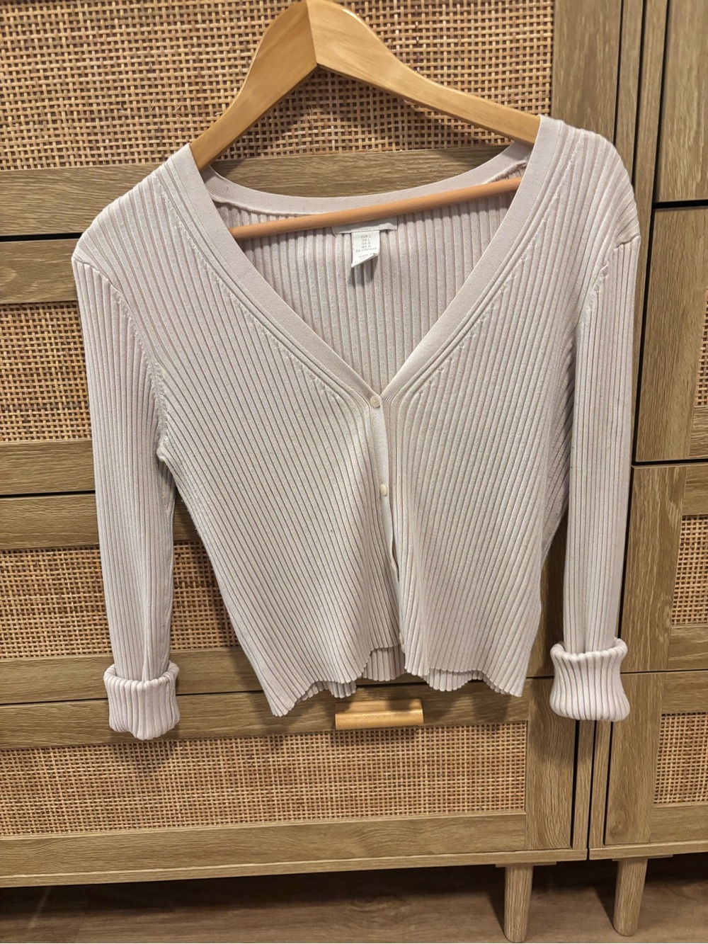 H&M Ribbed Button-Front Cardigan in Light Beige
